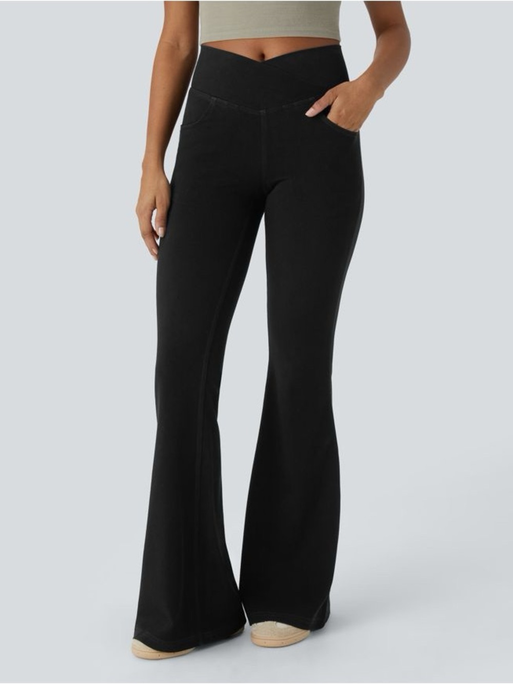 HALARA Black High-Waist Flare Pants with V-Front Waistband#132